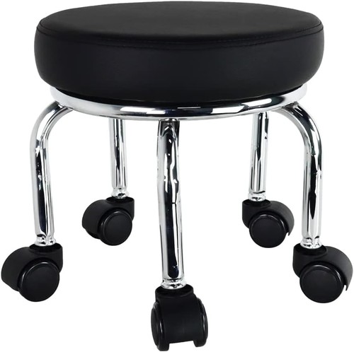 Leather rolling stool low - leather,