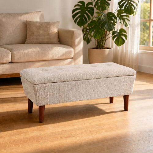 Rectangular linen ottoman - linen,