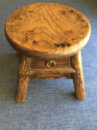 Vintage asian wood stool - vintage,